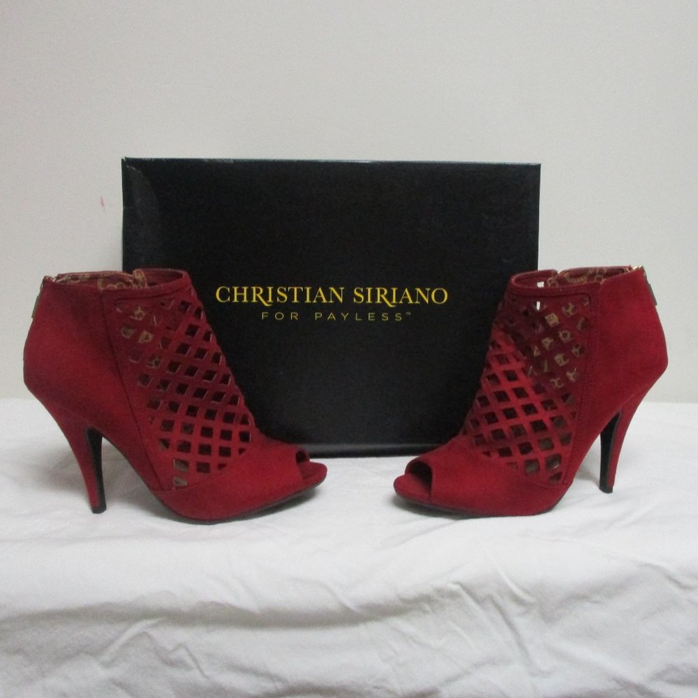 Christian Siriano Peep Toe Cutout Red Suede Ankle Boots sz 8.5 NIB